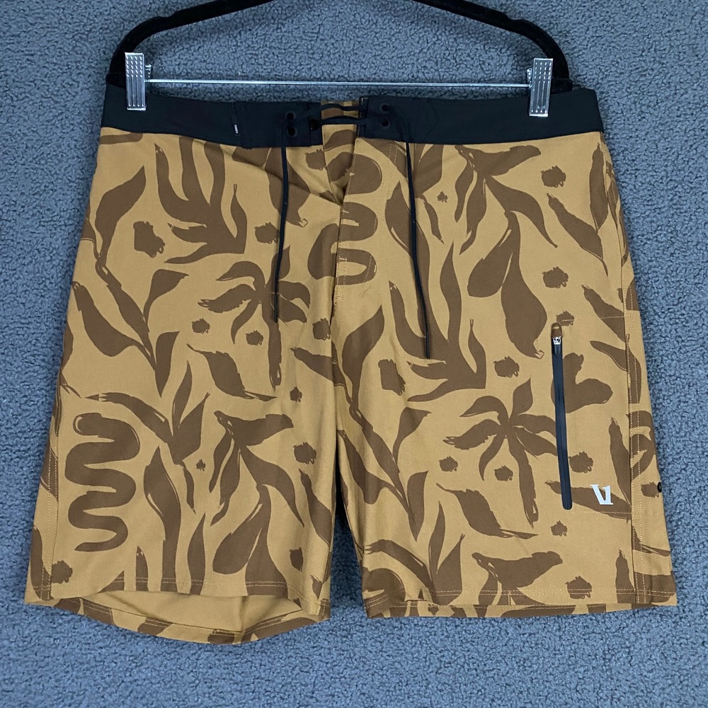 Vuori Infinity Board Short Mens 32 Brown Floral Swim Trunks No Liner V383